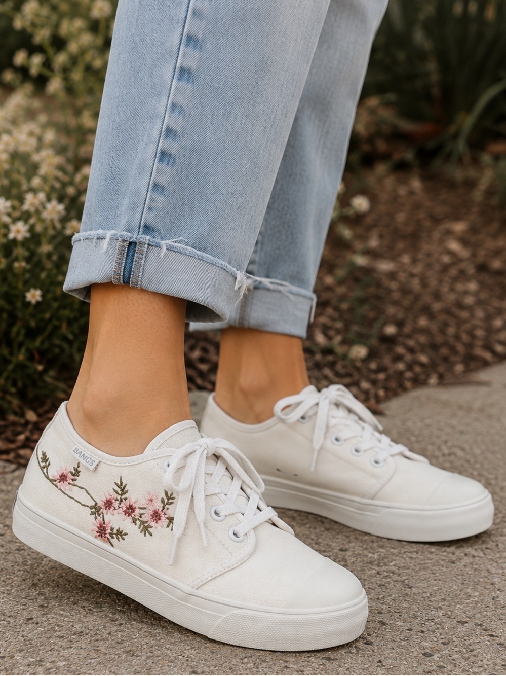 . Bangs London Fog Taupe Floral Low Top Sneakers